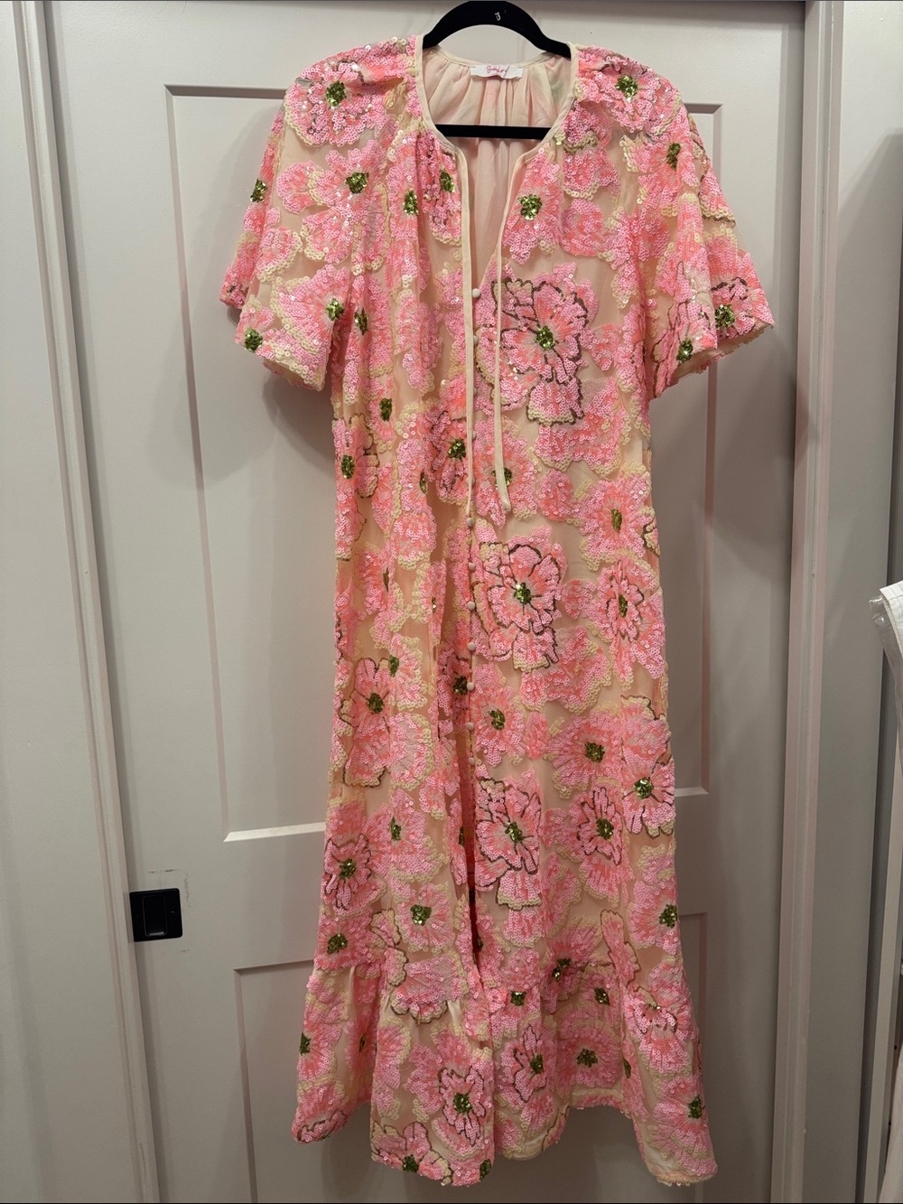 Buddy Love Pink and Cream Beaded Floral Maxi Dress